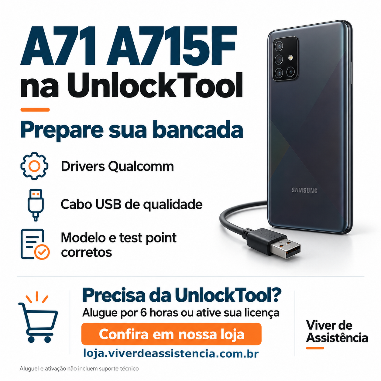 FRP A71 na UnlockTool: preparativos para o A715F e opções de aluguel ou ativação em nossa loja.