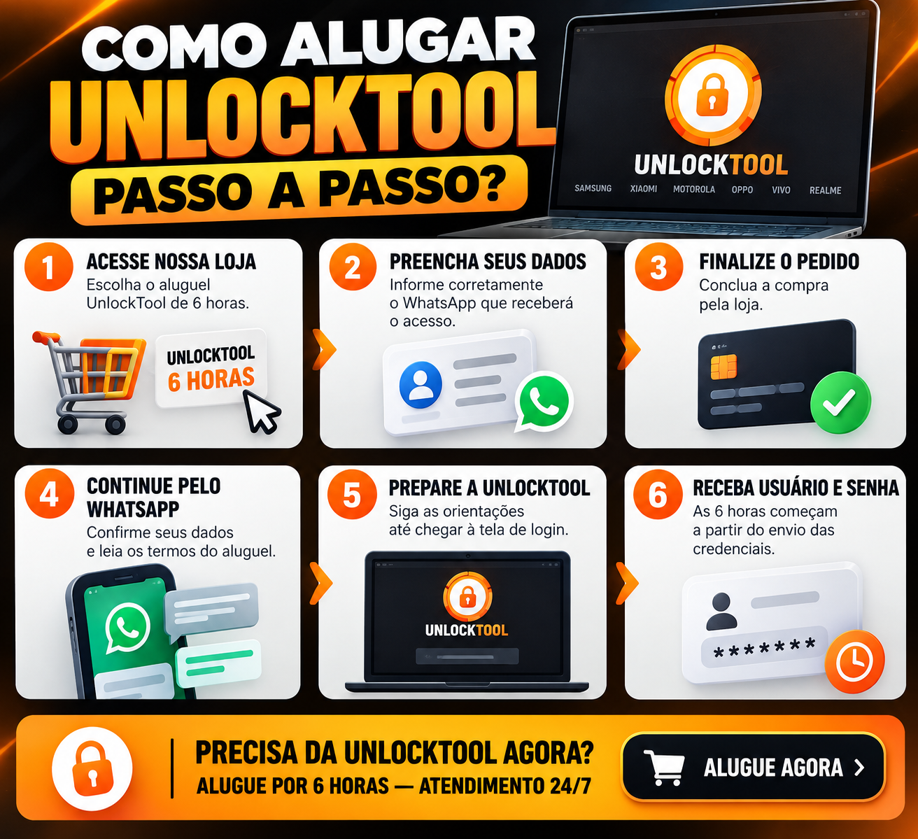 Como alugar UnlockTool passo a passo no aluguel de 6 horas